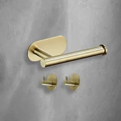 Toilet Paper Holder & 2Wall Hooks Sets Self Adhesive Wall Mount Stainless Steel Bathroom Accessories(Black/Golden/Silvery)