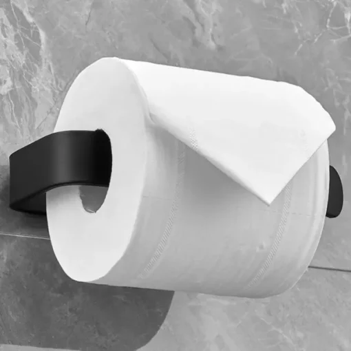 Toilet Paper Holder Aluminum Material Bathroom Wall Mounted Toilet Roll Paper Single Rod Black 1pc