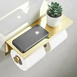 Toilet Paper Holder Multifunction Stainless Steel Bathroom Shelf Double Rods Wall Mounted 1pc