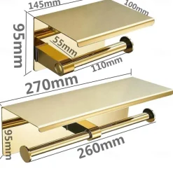 Toilet Paper Holder Multifunction Stainless Steel Bathroom Shelf Double Rods Wall Mounted 1pc