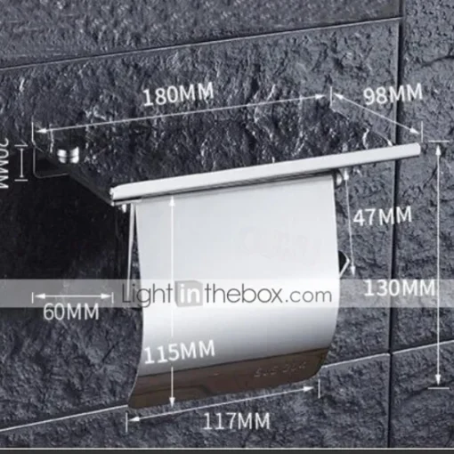 Toilet Paper Holder Stainless Steel for Bathroom with Mobile Phone Storage Shelf Wall Mounted Silvery 1pc