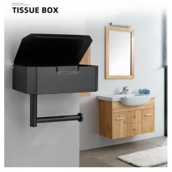 Toilet Paper Holder with Storage and Shelf, Matt Black Bathroom Toilet Paper Holder Wall Mount, Stainless Steel Flushable Wet Wipes Dispenser - Hide Your Wipes from View