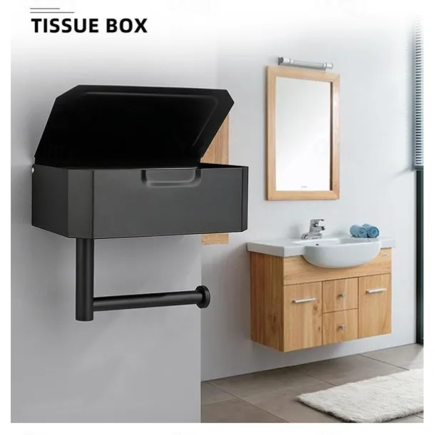 Toilet Paper Holder with Storage and Shelf, Matt Black Bathroom Toilet Paper Holder Wall Mount, Stainless Steel Flushable Wet Wipes Dispenser - Hide Your Wipes from View