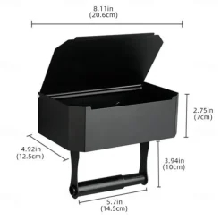 Toilet Paper Holder with Storage and Shelf, Matt Black Bathroom Toilet Paper Holder Wall Mount, Stainless Steel Flushable Wet Wipes Dispenser - Hide Your Wipes from View