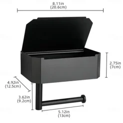 Toilet Paper Holder with Storage and Shelf, Matt Black Bathroom Toilet Paper Holder Wall Mount, Stainless Steel Flushable Wet Wipes Dispenser - Hide Your Wipes from View
