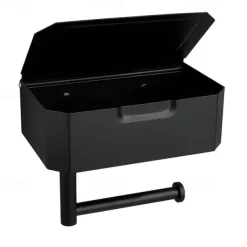 Toilet Paper Holder with Storage and Shelf, Matt Black Bathroom Toilet Paper Holder Wall Mount, Stainless Steel Flushable Wet Wipes Dispenser - Hide Your Wipes from View