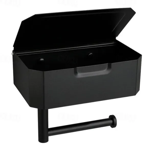 Toilet Paper Holder with Storage and Shelf, Matt Black Bathroom Toilet Paper Holder Wall Mount, Stainless Steel Flushable Wet Wipes Dispenser - Hide Your Wipes from View