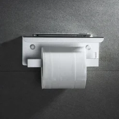 Toilet Paper Holder with Shelf Wall Mounted,Aluminum Toilet Paper Roll Holder, Tissue Roll with Mobile Phone Storage