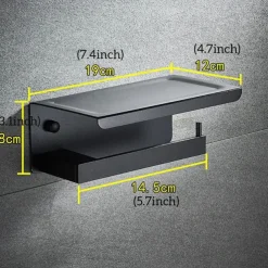 Toilet Paper Holder with Shelf Wall Mounted,Aluminum Toilet Paper Roll Holder, Tissue Roll with Mobile Phone Storage