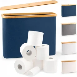 Toilet Paper Storage for 12 Rolls, Stackable & Foldable - The Ultimate Bathroom Organizer - Waterproof Basket with Bamboo Lid - Elegant Toilet Paper Storage Holder