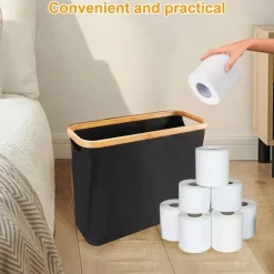 Toilet Paper Storage for 12 Rolls, Stackable & Foldable - The Ultimate Bathroom Organizer - Waterproof Basket with Bamboo Lid - Elegant Toilet Paper Storage Holder