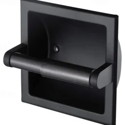 Toilet Paper Wall Mounted Holder Mounting Bracket with Black Recessed Toilet Paper Holder for Bathroom, Kitchen, Garage