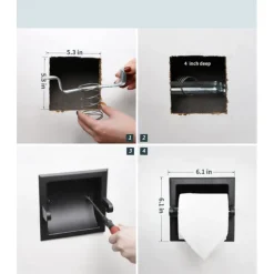 Toilet Paper Wall Mounted Holder Mounting Bracket with Black Recessed Toilet Paper Holder for Bathroom, Kitchen, Garage