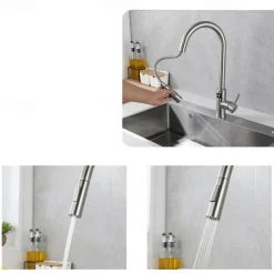 Touchless Sensor Kitchen Faucet Sink Mixer Tap Touch on with Pull Out 2 Mode Sprayer, Digital Display 360 Swivel Single Handle Taps Stainless Steel Deck Mounted, Water Vessel Taps