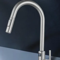 Touchless Sensor Kitchen Faucet Sink Mixer Tap Touch on with Pull Out 2 Mode Sprayer, Digital Display 360 Swivel Single Handle Taps Stainless Steel Deck Mounted, Water Vessel Taps