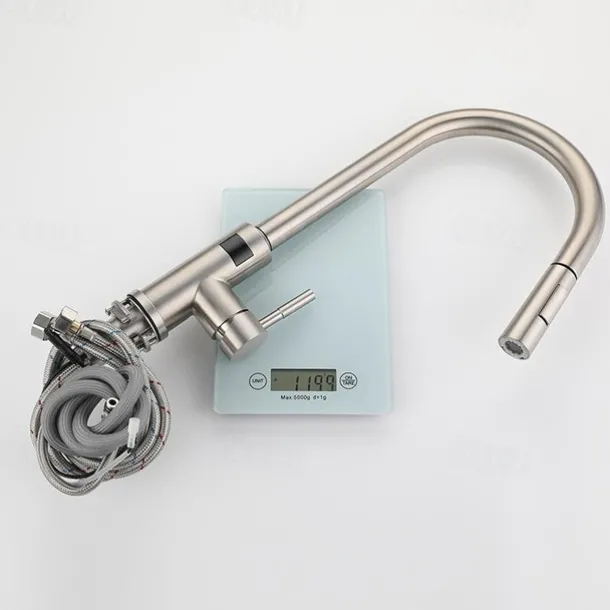 Touchless Sensor Kitchen Faucet Sink Mixer Tap Touch on with Pull Out 2 Mode Sprayer, Digital Display 360 Swivel Single Handle Taps Stainless Steel Deck Mounted, Water Vessel Taps