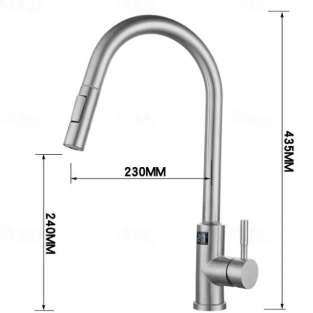 Touchless Sensor Kitchen Faucet Sink Mixer Tap Touch on with Pull Out 2 Mode Sprayer, Digital Display 360 Swivel Single Handle Taps Stainless Steel Deck Mounted, Water Vessel Taps