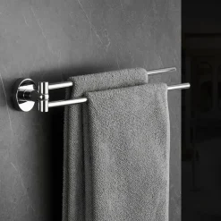 Towel Bar Foldable Bathroom Shelf Multilayer Contemporary Brass and Zinc Alloy Bathroom 2 Rods Wall Mounted