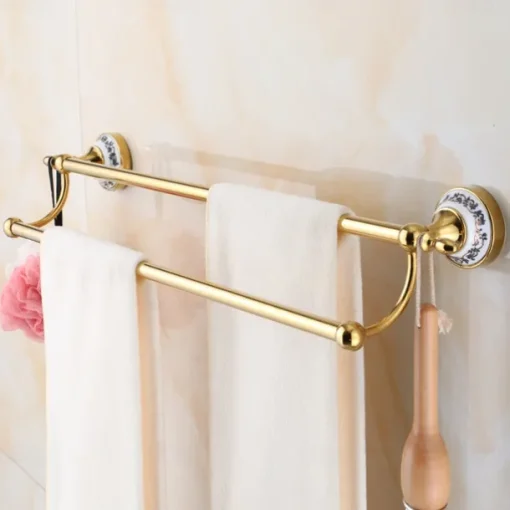 Towel Bar Ti-Golden Wall Mounted Ceramic Towel Rack for Bathroom 2-lier Tower Holder 1pc