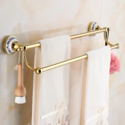 Towel Bar Ti-Golden Wall Mounted Ceramic Towel Rack for Bathroom 2-lier Tower Holder 1pc