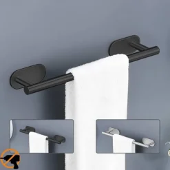 Towel Bar/Bathroom Shelf Self-adhesive Wall Mounted Stainless Steel Matte Black/Brushed Nickel,Adjustable Length Contemporary Modern Low-carbon Steel Metal Bathroom Decoration1pc
