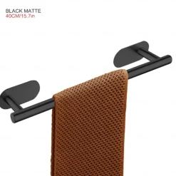 Towel Bar/Bathroom Shelf Self-adhesive Wall Mounted Stainless Steel Matte Black/Brushed Nickel,Adjustable Length Contemporary Modern Low-carbon Steel Metal Bathroom Decoration1pc