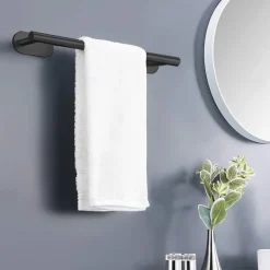 Towel Bar/Bathroom Shelf Self-adhesive Wall Mounted Stainless Steel Matte Black/Brushed Nickel,Adjustable Length Contemporary Modern Low-carbon Steel Metal Bathroom Decoration1pc