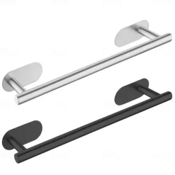 Towel Bar/Bathroom Shelf Self-adhesive Wall Mounted Stainless Steel Matte Black/Brushed Nickel,Adjustable Length Contemporary Modern Low-carbon Steel Metal Bathroom Decoration1pc