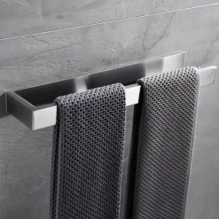 Towel Bar,Self Adhesive Wall Mounted 304 Stainless Steel Single Bar Matte Black Silvery Bathroom & Kitchen Decoration