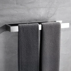 Towel Bar,Self Adhesive Wall Mounted 304 Stainless Steel Single Bar Matte Black Silvery Bathroom & Kitchen Decoration