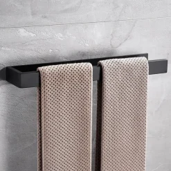 Towel Bar,Self Adhesive Wall Mounted 304 Stainless Steel Single Bar Matte Black Silvery Bathroom & Kitchen Decoration