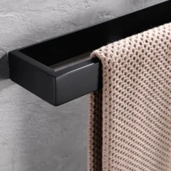 Towel Bar,Self Adhesive Wall Mounted 304 Stainless Steel Single Bar Matte Black Silvery Bathroom & Kitchen Decoration
