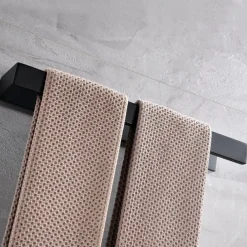 Towel Bar,Self Adhesive Wall Mounted 304 Stainless Steel Single Bar Matte Black Silvery Bathroom & Kitchen Decoration