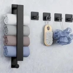 Towel Rack for Rolled Towels, Towel Rack for Bathroom,Wall Mounted Metal Bathroom Organizer, Bath Towel Holder Wall for Modern Small Space Bathroom Towel Storage