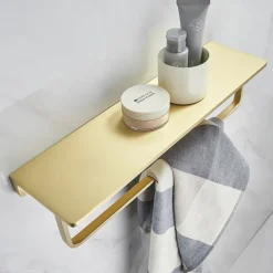 Towel Rack New Design Brass Wall Mounted Multifunction Bathroom Shelf Brushed Golden 1pc