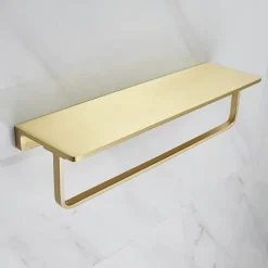 Towel Rack New Design Brass Wall Mounted Multifunction Bathroom Shelf Brushed Golden 1pc
