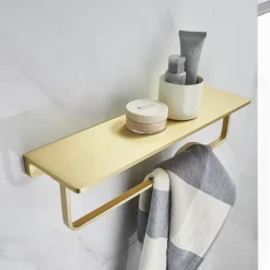 Towel Rack New Design Brass Wall Mounted Multifunction Bathroom Shelf Brushed Golden 1pc