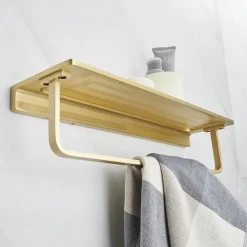 Towel Rack New Design Brass Wall Mounted Multifunction Bathroom Shelf Brushed Golden 1pc