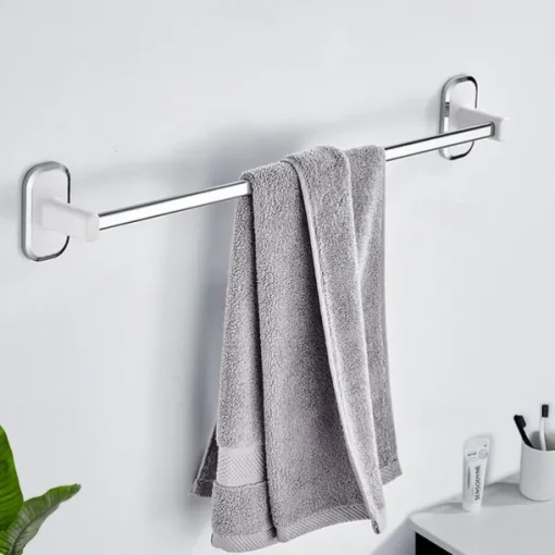 Towel Rack Stainless Steel Self-adhesive Bathroom Suction Cup Bathroom Hanger Toilet Hanger Plastic Wall Suction Single Bar Towel Bar Hole Free