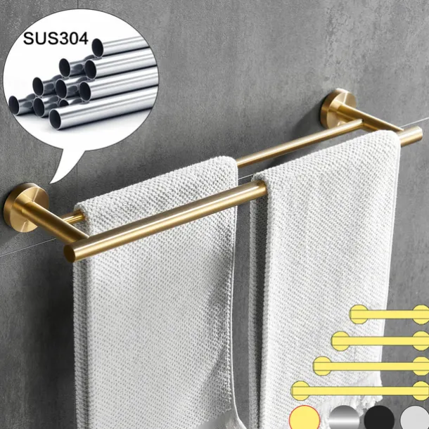 Towel Rack Wall Mounted Stainless Steel Towel Bar 2-tier Towel Rail (Golden/Chrome/Black/Brushed Nickel)