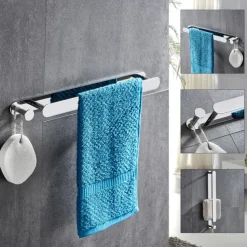Towel Racks for Bathroom,Self-Adhesive Towel Bar Wall Mounted SUS304 Stainless Steel No Drill Towel Holders for Toilet Bathroom,Kitchen(Black/Chrome/Brushed Nickel)40cm