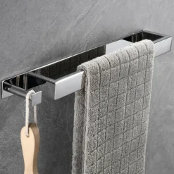 Towel Racks with Hook for Bathroom,Self-Adhesive Towel Bar Wall Mounted SUS304 Stainless Steel No Drill Towel Holders for Toilet Bathroom,Kitchen(Black/Chrome/Brushed Nickel)40cm