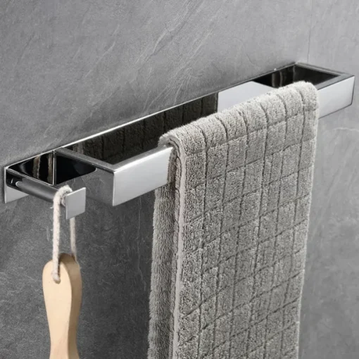 Towel Racks with Hook for Bathroom,Self-Adhesive Towel Bar Wall Mounted SUS304 Stainless Steel No Drill Towel Holders for Toilet Bathroom,Kitchen(Black/Chrome/Brushed Nickel)40cm