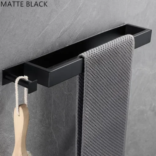 Towel Racks with Hook for Bathroom,Self-Adhesive Towel Bar Wall Mounted SUS304 Stainless Steel No Drill Towel Holders for Toilet Bathroom,Kitchen(Black/Chrome/Brushed Nickel)40cm