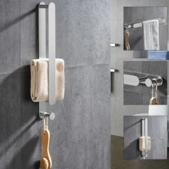 Towel Rail, Strong Self Adhesive Black Towel Holder Stainless Steel Wall Mounted