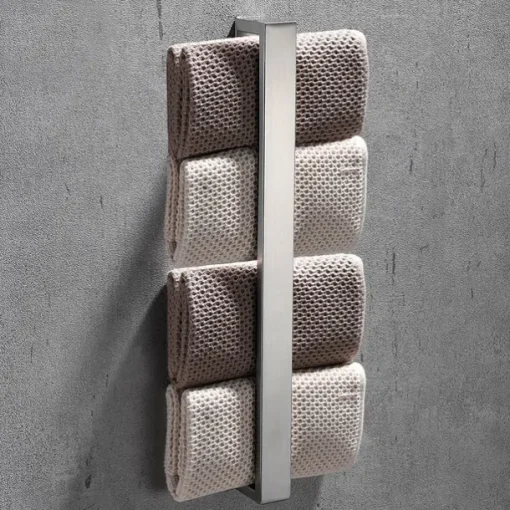 Towel Rail, Strong Self Adhesive Black Towel Holder Stainless Steel Wall Mounted