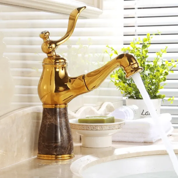 Traditional Bathroom Faucet Pull Out Basin Sink Mixer Taps Short/Tall, Vintage Brass Vessel Taps Ceramic Single Handle, with Cold and Hot Hose