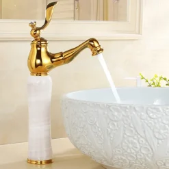 Traditional Bathroom Faucet Pull Out Basin Sink Mixer Taps Short/Tall, Vintage Brass Vessel Taps Ceramic Single Handle, with Cold and Hot Hose