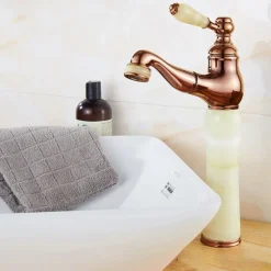 Traditional Bathroom Faucet Pull Out Basin Sink Mixer Taps Short/Tall, Vintage Brass Vessel Taps Ceramic Single Handle, with Cold and Hot Hose