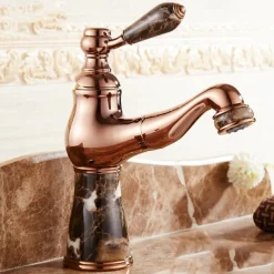 Traditional Bathroom Faucet Pull Out Basin Sink Mixer Taps Short/Tall, Vintage Brass Vessel Taps Ceramic Single Handle, with Cold and Hot Hose